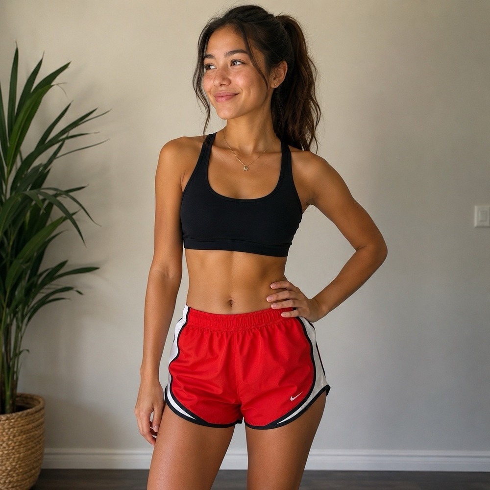 Nike Dri-Fit Tempo Running Shorts Red Women's Large Lined Swoosh Elastic Waist